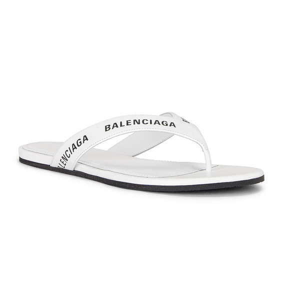 Balenciaga White Black Leather Logo Thong Slide Slip Sandal Flip Flop Flat 37.5 - Picture 2 of 9